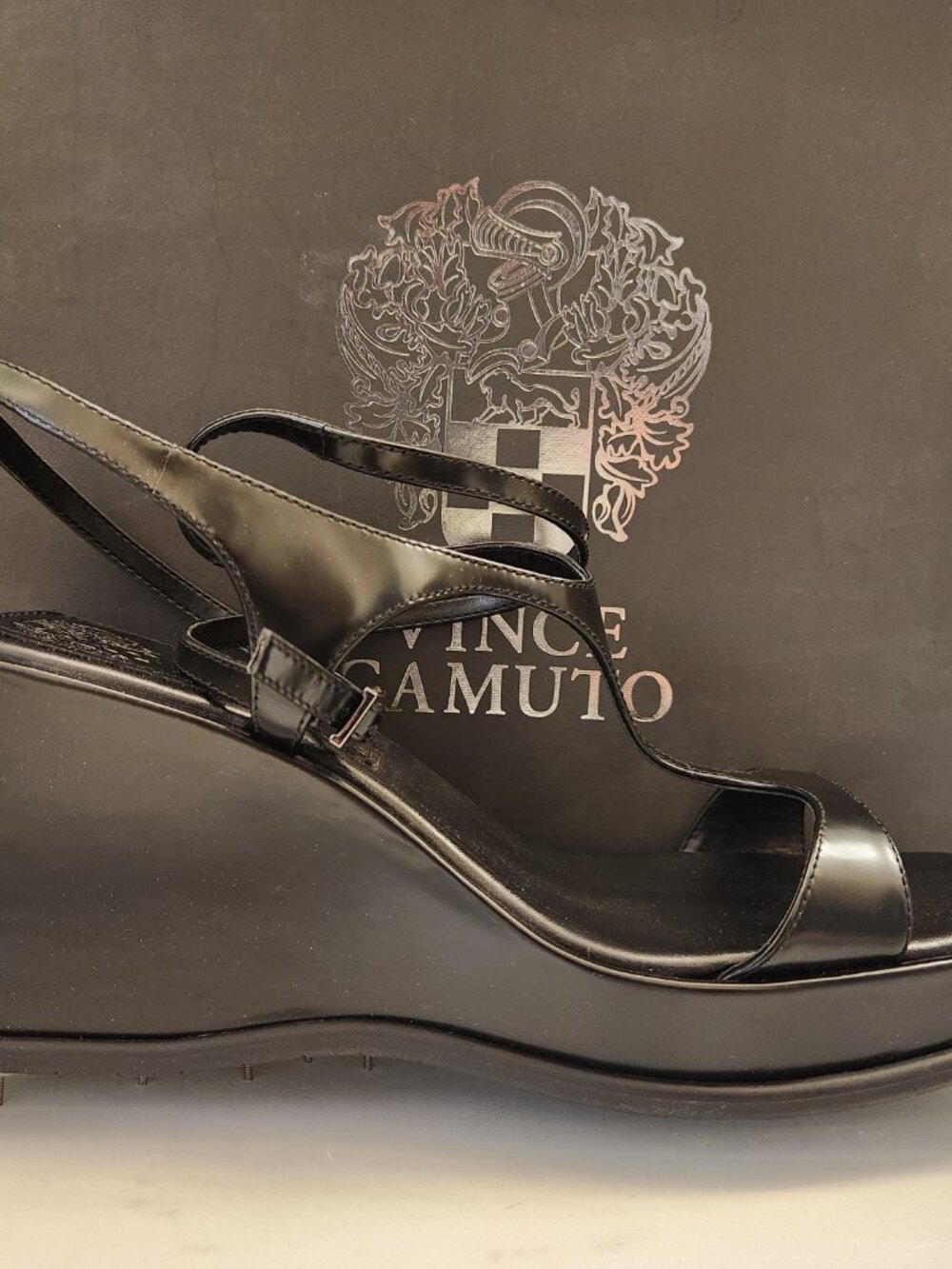 Vince Camuto Black Leather "Fetemee" Platform Sandals. NIB. Size 9 - Picture 4 of 13